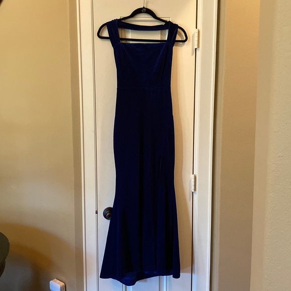 Lulus Enchanting Touch Royal Blue Velvet Halter Mermaid Maxi Dress sz XS - Picture 3 of 10